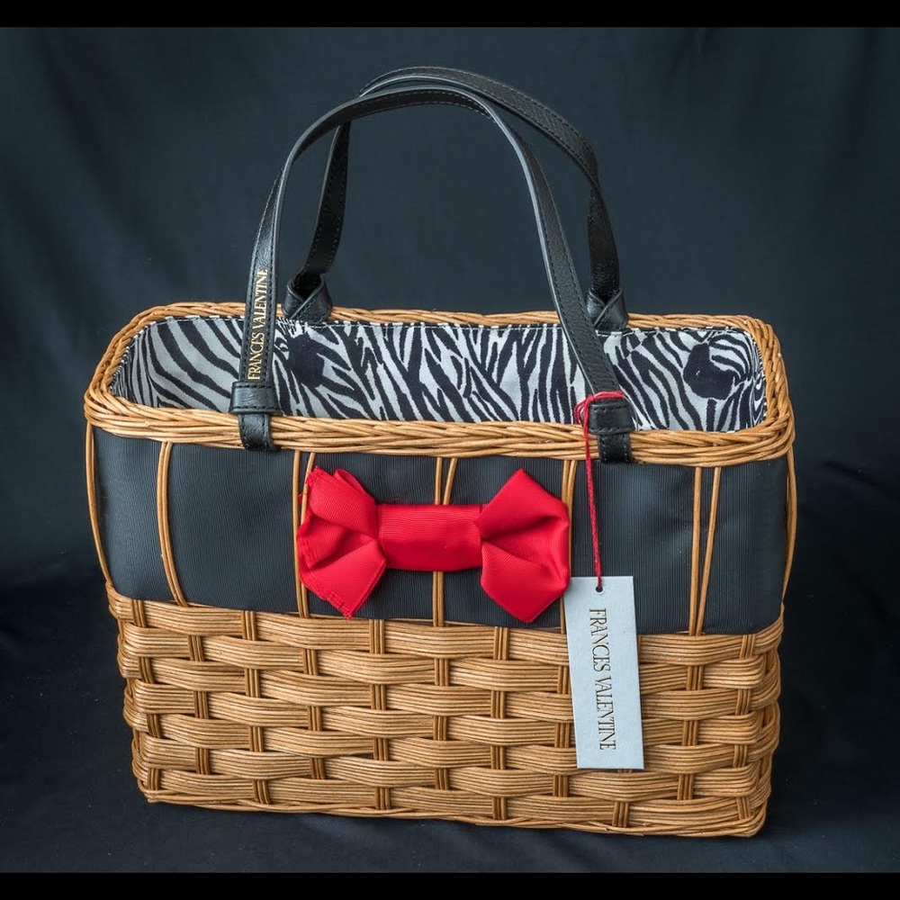 Frances Valentine Wicker tote with red bow